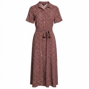 Talbots Plus Red White Abstract Print Button Front Belted Midi Shirt Dress 16W